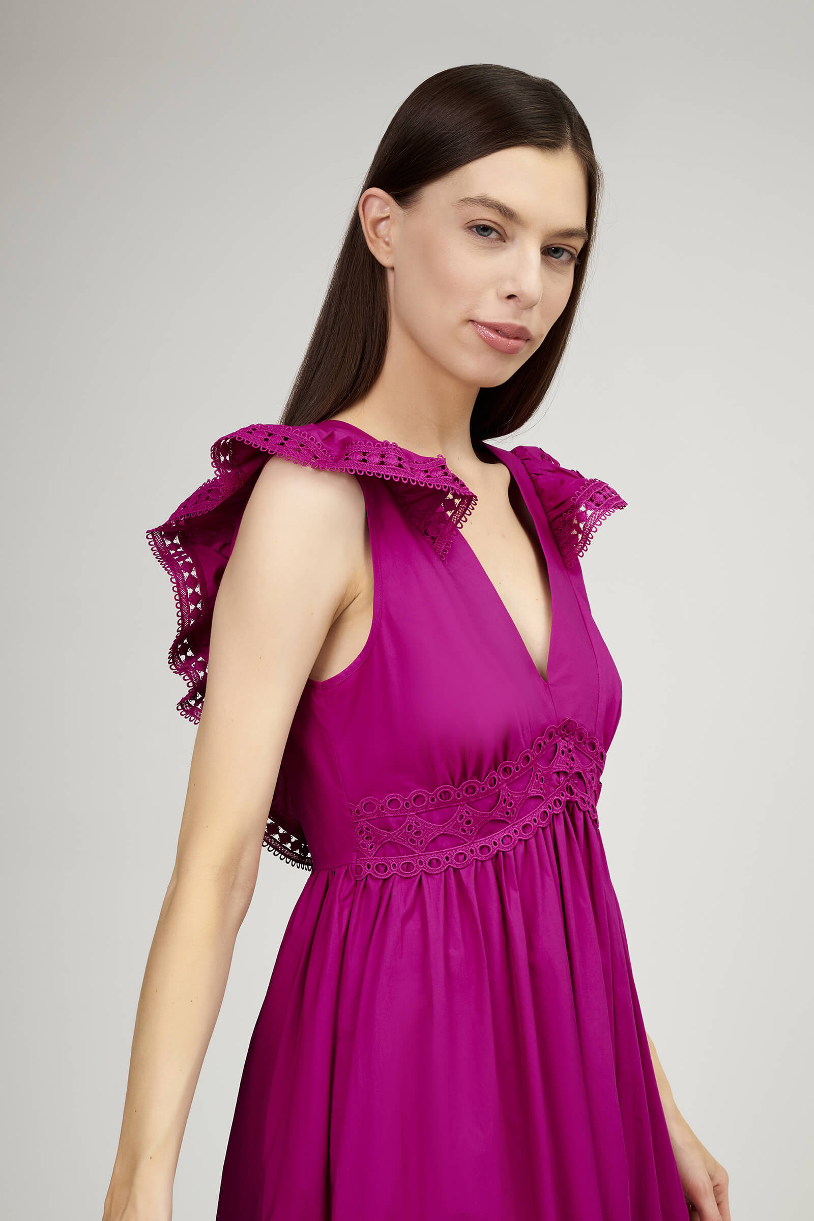 Длинное платье из поплина с кроше Бренд TWINSET U&B Изображение 4