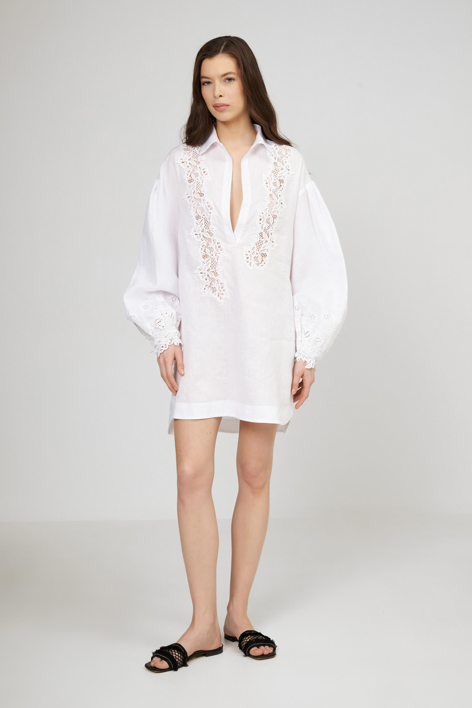 Льняная туника с кружевной отделкой Бренд Ermanno Scervino Изображение 4