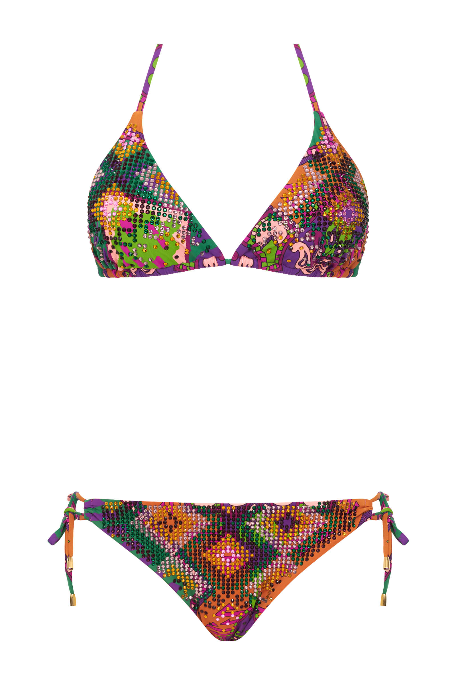 Раздельный купальник без косточек с разноцветными стразами Бренд Miss Bikini