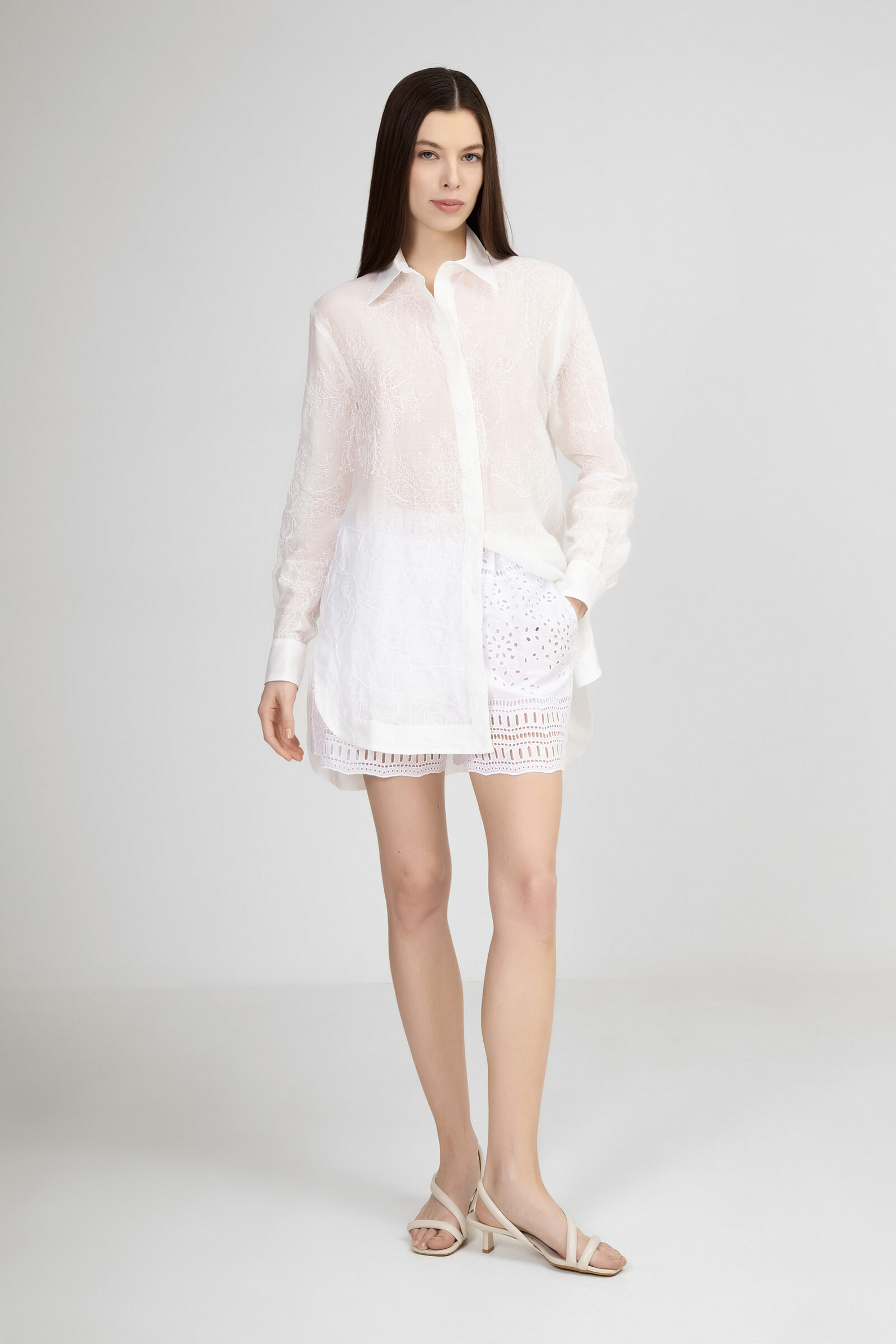 Рубашка из рами с вышивкой ручной работы Бренд Ermanno Scervino Изображение 6
