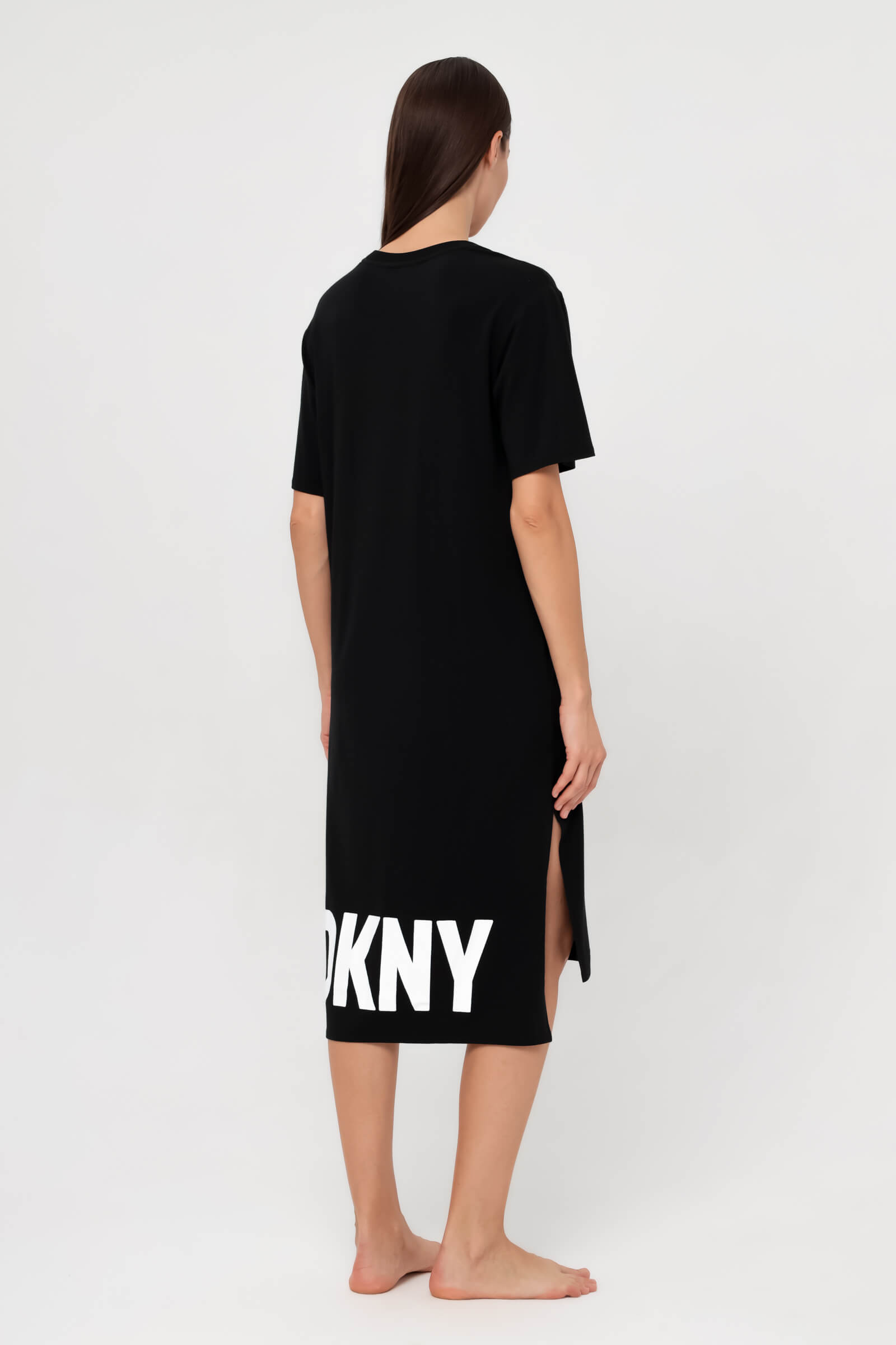 Хлопковое платье-футболка с удлиненной спинкой Бренд DKNY Изображение 3