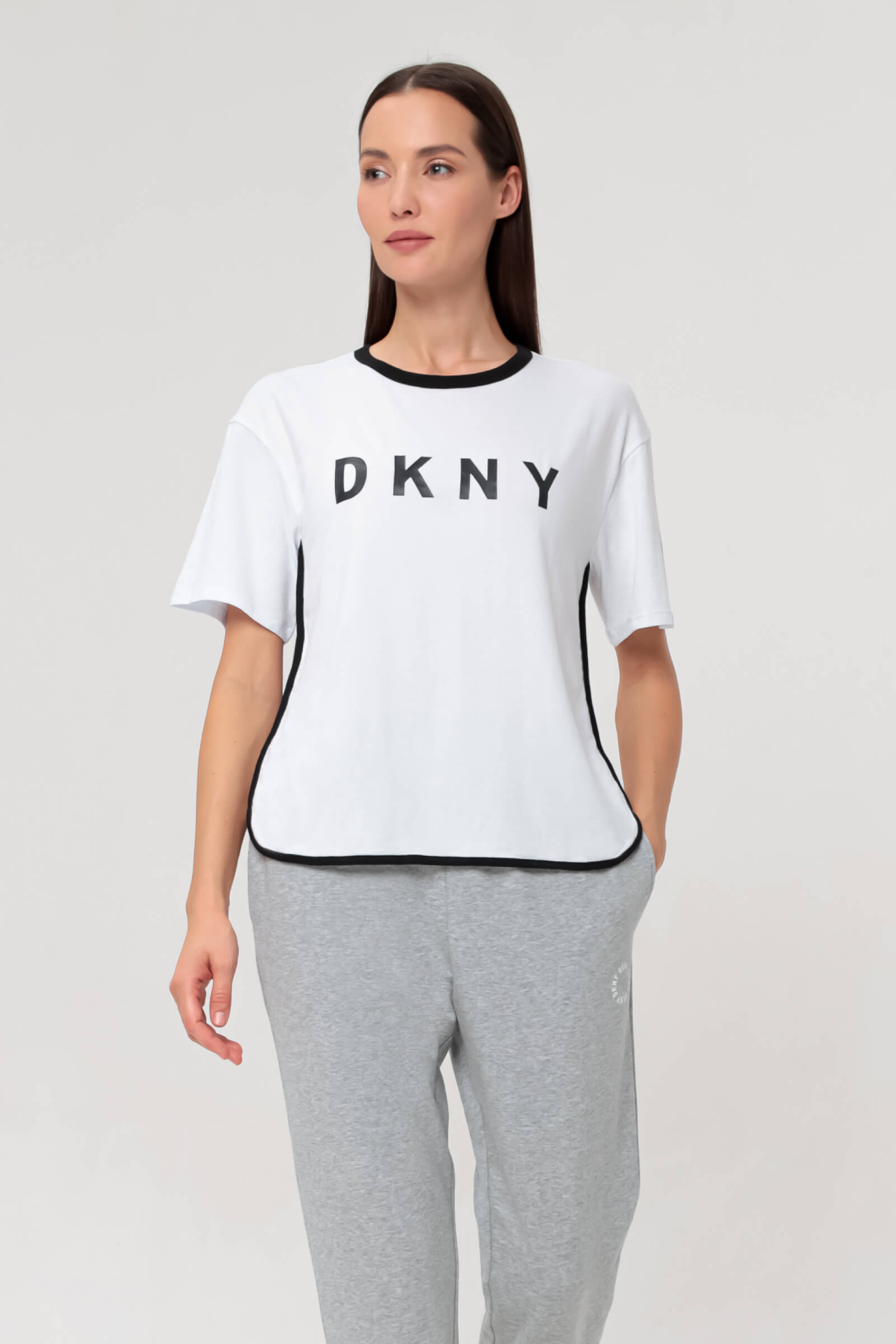 Пижамная хлопковая футболка с удлиненным рукавом Бренд DKNY Изображение 4