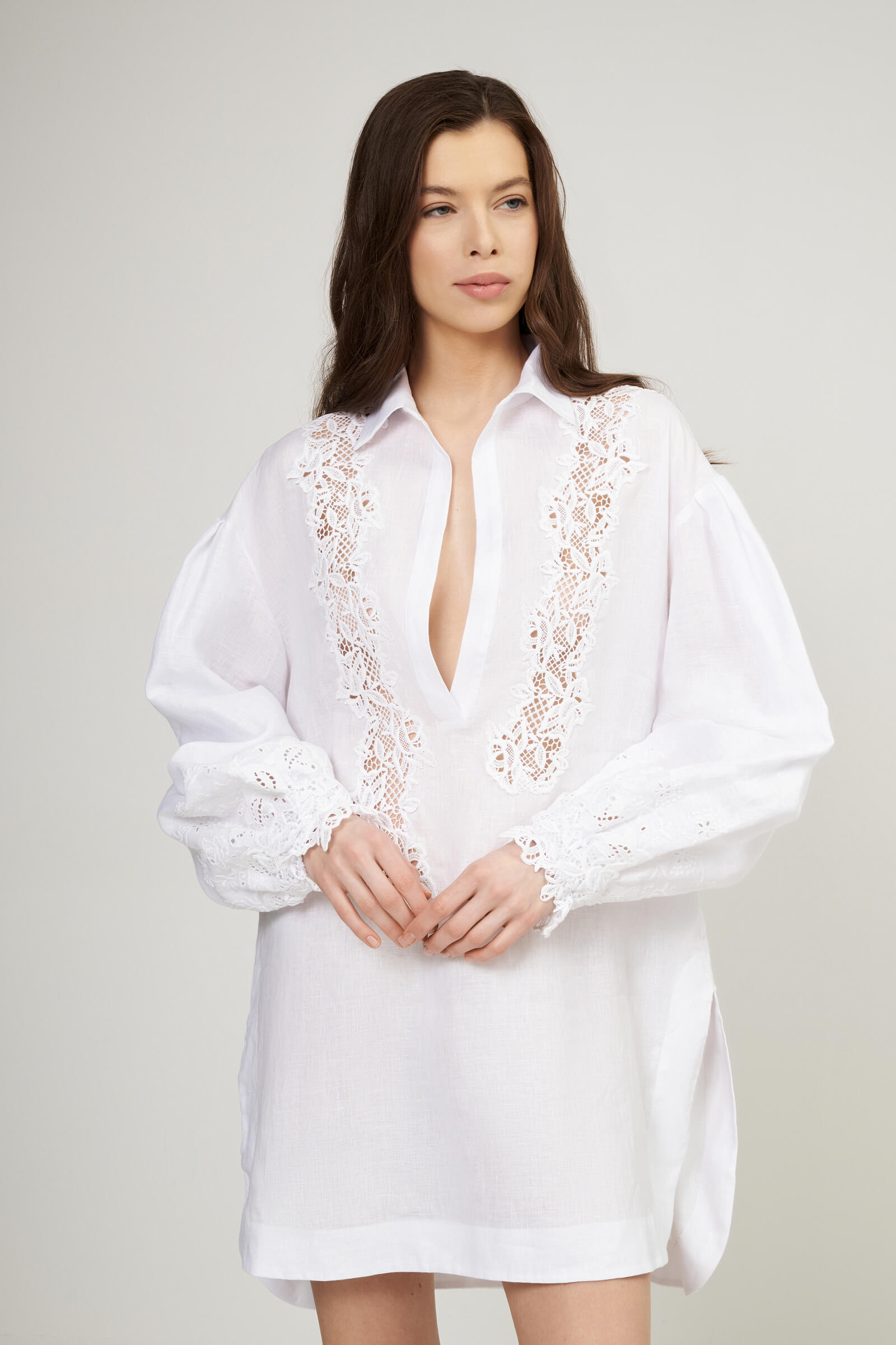 Льняная туника с кружевной отделкой Бренд Ermanno Scervino Изображение 2