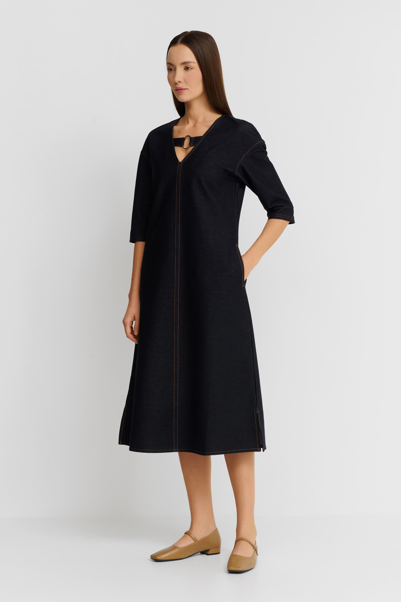 Хлопковое платье с контрастной строчкой Бренд Max Mara Изображение 4